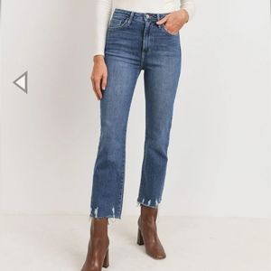 ❤️ LIKE NEW! JUST BLACK DENIM HIGH RISE STRAIGHT LEG DISTRESSED HEM JEANS, 2 (26